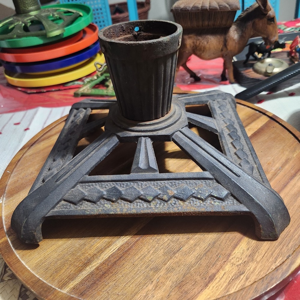 Antique Cast Iron Christmas Tree Stand Art Deco Style Rustic Vintage Tree Base
